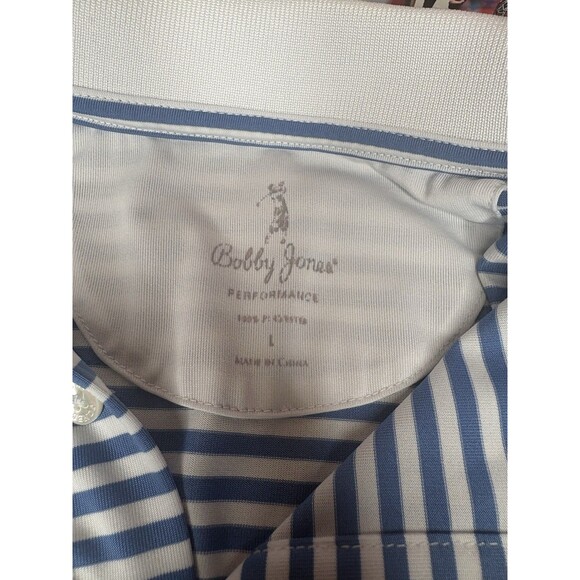 Bobby Jones Performance Golf Polo Blue White Striped Mens Size Large Shirt - Picture 5 of 7